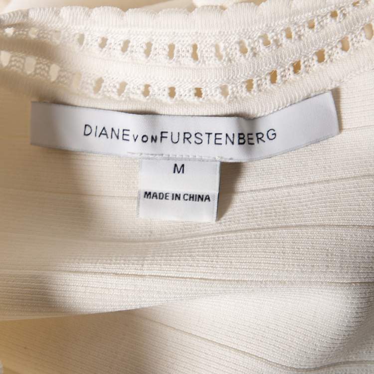 Pre Owned Diane von Furstenberg White Jersey Sleeveless Flutter Perry Dress M