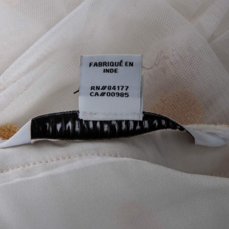 Pre Owned Diane Von Furstenberg Ivory and Gold Embroidered Tulle Vivanette Goddess Gown M