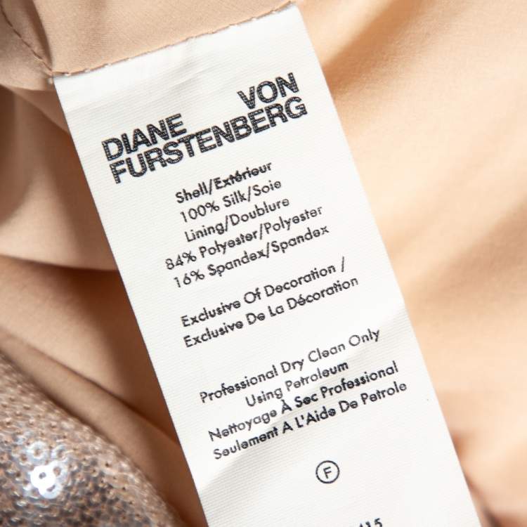 Pre Owned Diane von Furstenberg Colorblock Sequin Embellished Silk One-Shoulder Dress S