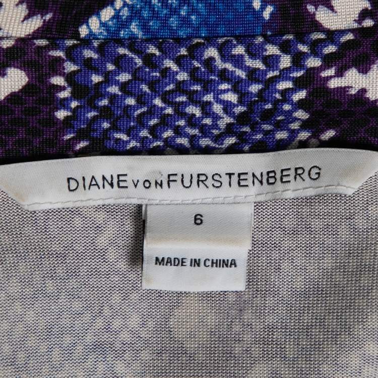 Pre Owned Diane von Furstenberg Blue Python Printed Silk Jersey Abigail Wrap Dress M
