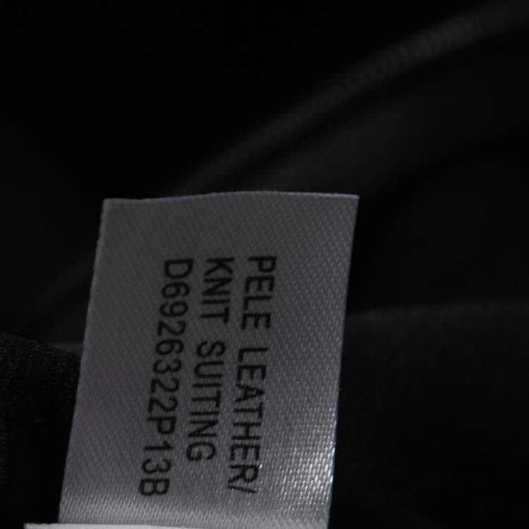 Pre Owned Diane von Furstenberg Black Knit Pele Leather Short Sleeve Dress M 