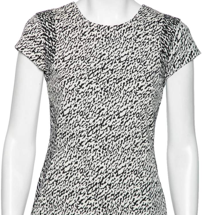 Pre Owned Diane Von Furstenberg Monochrome Cotton Wave Jacquard Pele Snake Dress M