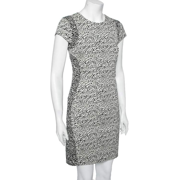 Pre Owned Diane Von Furstenberg Monochrome Cotton Wave Jacquard Pele Snake Dress M
