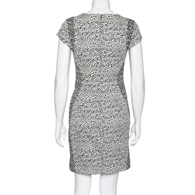 Pre Owned Diane Von Furstenberg Monochrome Cotton Wave Jacquard Pele Snake Dress M