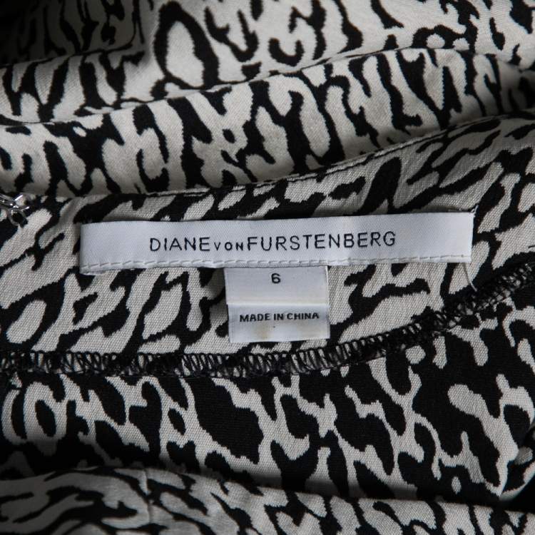 Pre Owned Diane Von Furstenberg Monochrome Cotton Wave Jacquard Pele Snake Dress M