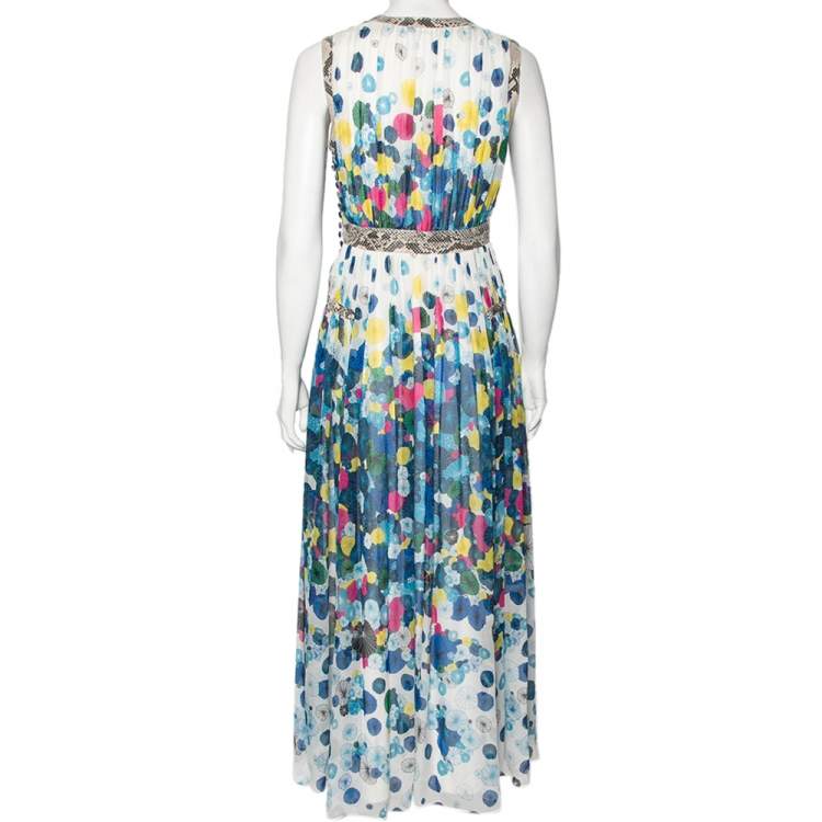 Pre Owned Diane Von Furstenberg Multicolored Printed Silk & Leather Trimmed Lelani Dress S