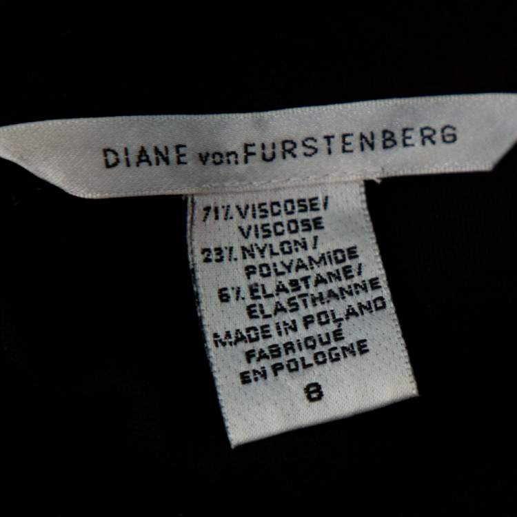 Pre Owned Diane Von Furstenberg Black Knit Hutton Short Sleeve Wrap Dress M