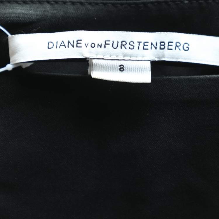 Pre Owned Diane von Furstenberg Black Silk & Lace Trim Ernestina Dress M