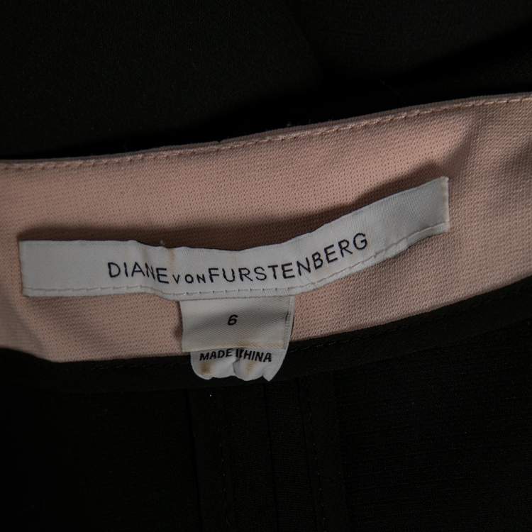 Pre Owned Diane von Furstenberg Colorblock Crepe & Tweed Paneled Katherine Dress M