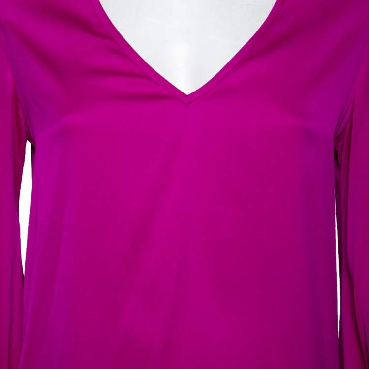 Pre Owned Diane von Furstenberg Purple Silk Long Sleeve Blouse M