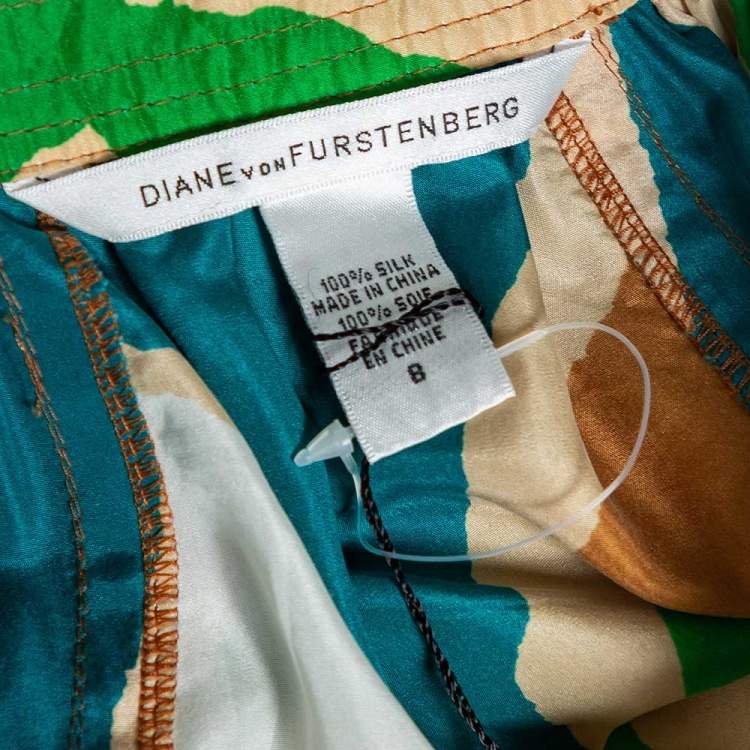 Pre Owned Diane von Furstenberg Multicolored Printed Silk Drawstring Detail Hori Blouse M