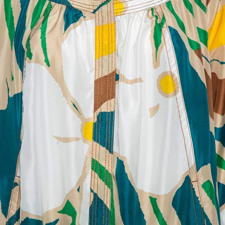 Pre Owned Diane von Furstenberg Multicolored Printed Silk Drawstring Detail Hori Blouse M