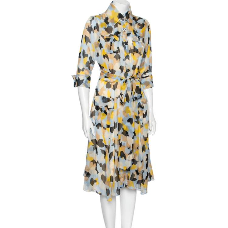 Pre Owned Diane Von Furstenberg Multicolored Printed Silk Hillevi Shirt Dress M
