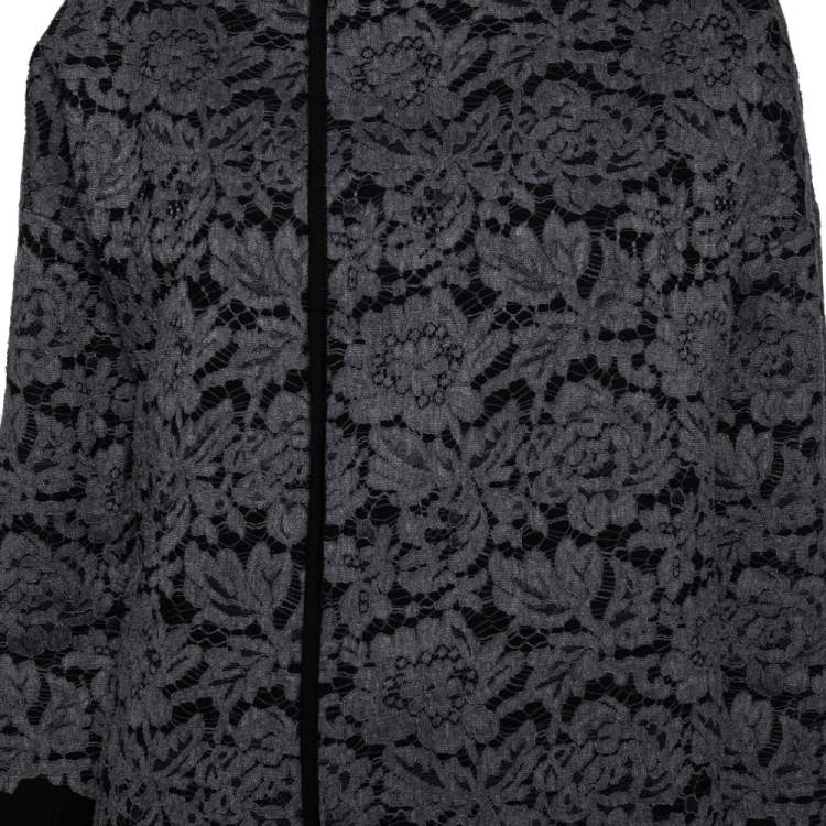 Pre Owned Diane von Furstenberg Grey Wool & Lace Open Front Long Cardigan S