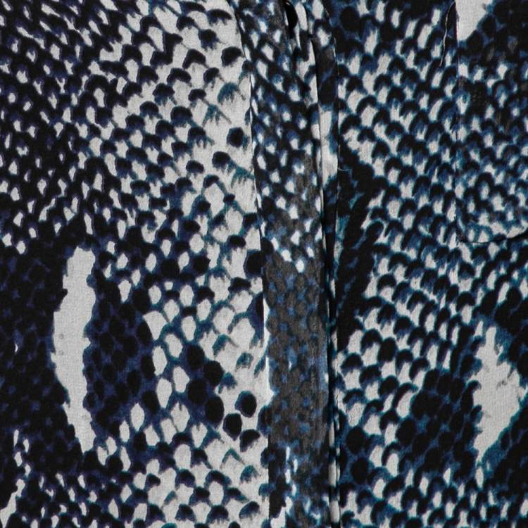 Pre Owned Diane von Furstenberg Blue Snake Print Silk Chiffon Lorelei Shirt M