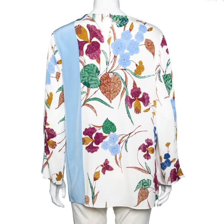 Pre Owned Diane von Furstenberg Multicolor Floral Printed Long Sleeves Top L