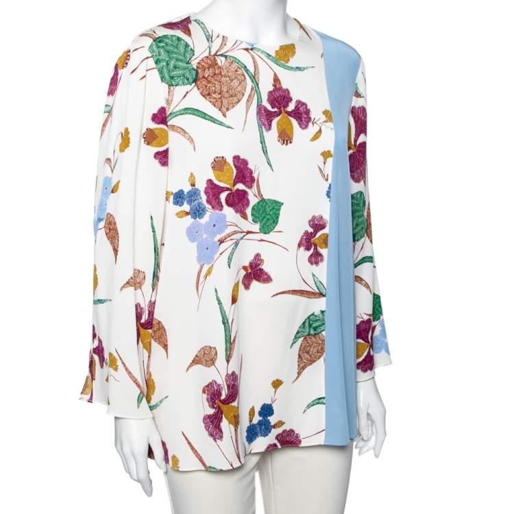 Pre Owned Diane von Furstenberg Multicolor Floral Printed Long Sleeves Top L