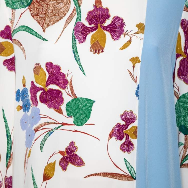 Pre Owned Diane von Furstenberg Multicolor Floral Printed Long Sleeves Top L