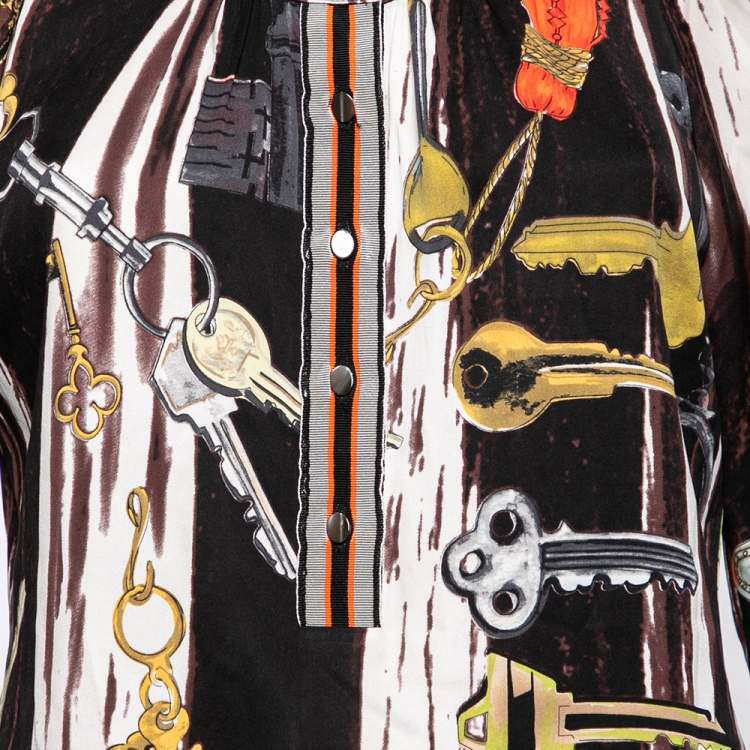 Pre Owned Diane von Furstenberg Multicolor Key Printed Silk Blouse M 