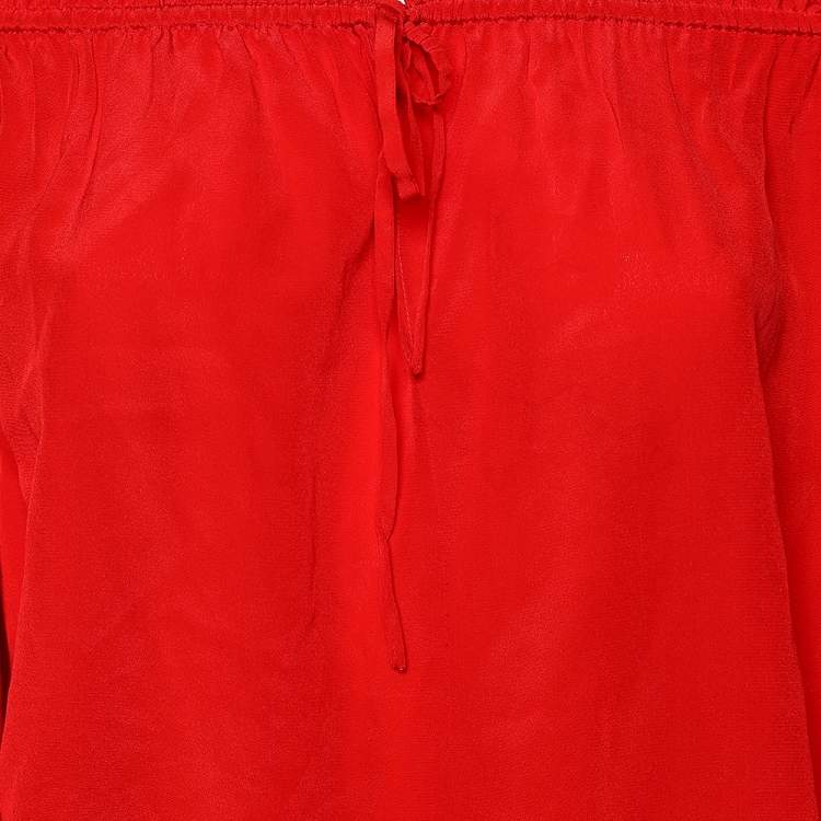 Pre Owned Diane von Furstenberg Red Silk Off Shoulder Ruffled Top S
