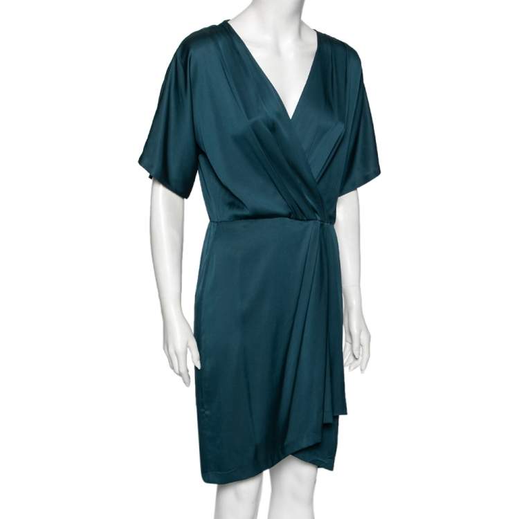مملوكة مسبقًا Diane von Furstenberg Teal Blue Silk Pleated Front Midi Dress M
