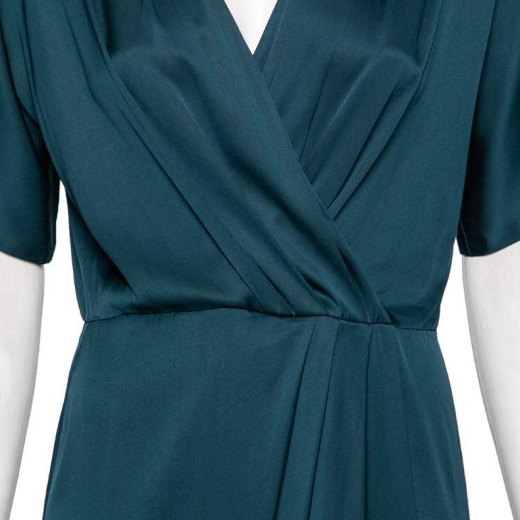 مملوكة مسبقًا Diane von Furstenberg Teal Blue Silk Pleated Front Midi Dress M
