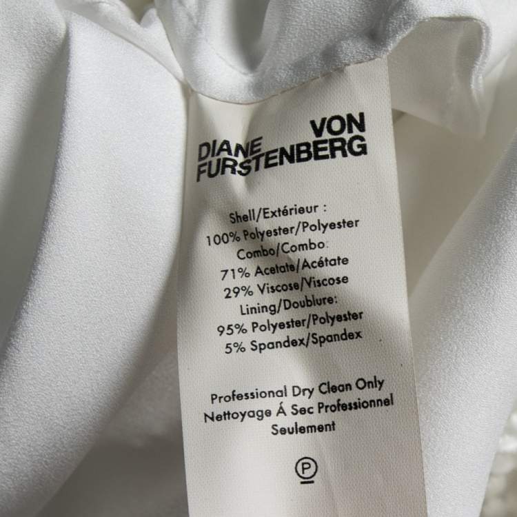 Pre Owned Diane von Furstenberg White Mesh Paneled Overlay Gown Back Slit Dress S