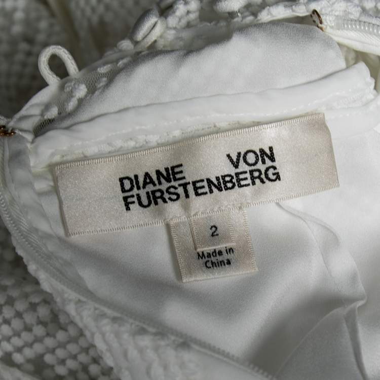 Pre Owned Diane von Furstenberg White Mesh Paneled Overlay Gown Back Slit Dress S