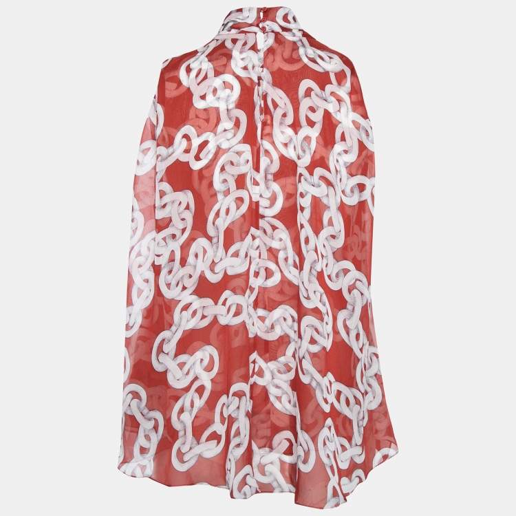 مملوكة مسبقًا Diane von Furstenberg Red Chain Print Silk Chiffon Depti Top M