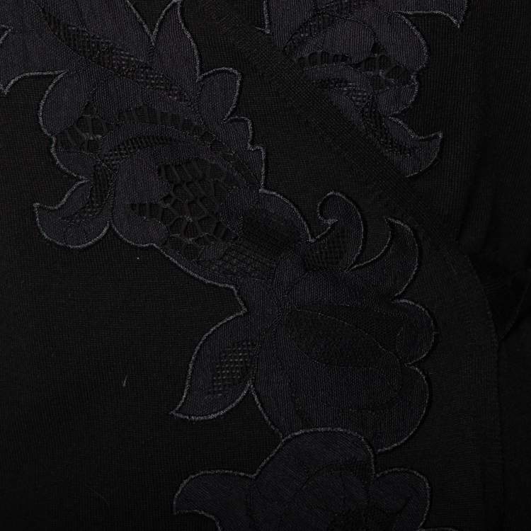 Pre Owned Diane von Furstenberg Black Wool & Lace Inset Leandra Wrap Dress P
