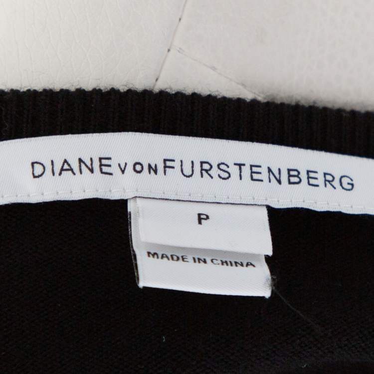 Pre Owned Diane von Furstenberg Black Wool & Lace Inset Leandra Wrap Dress P
