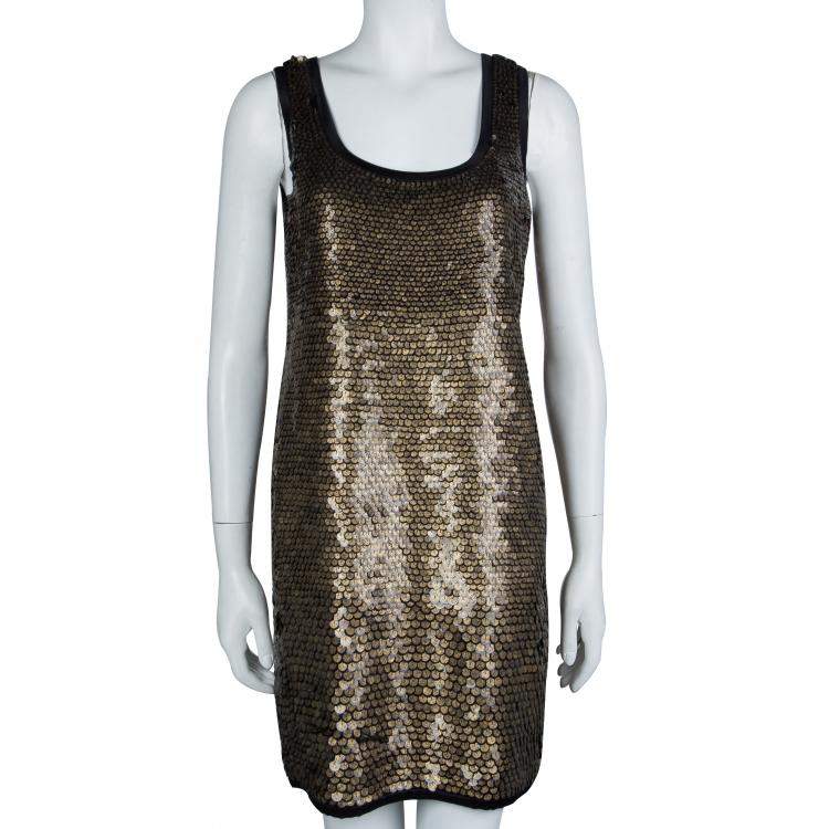 Pre Owned Diane von Furstenberg Gold Sequin Embellished Sleeveless Chika Dress M