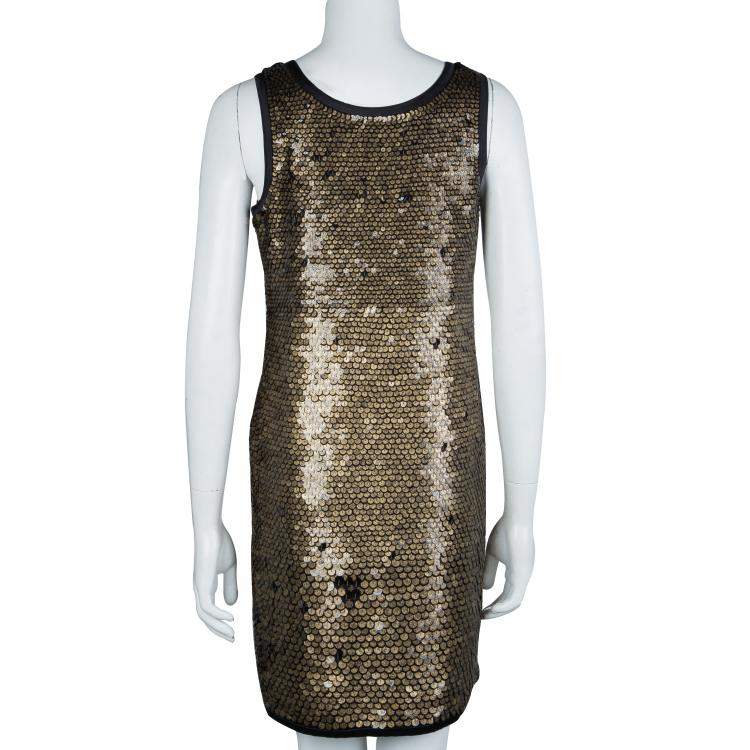 Pre Owned Diane von Furstenberg Gold Sequin Embellished Sleeveless Chika Dress M