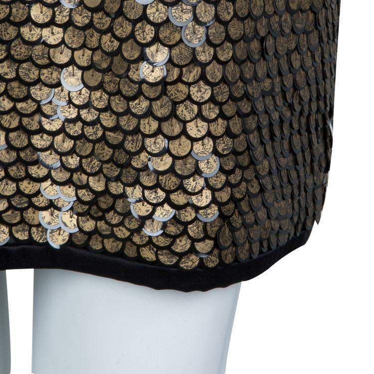 Pre Owned Diane von Furstenberg Gold Sequin Embellished Sleeveless Chika Dress M