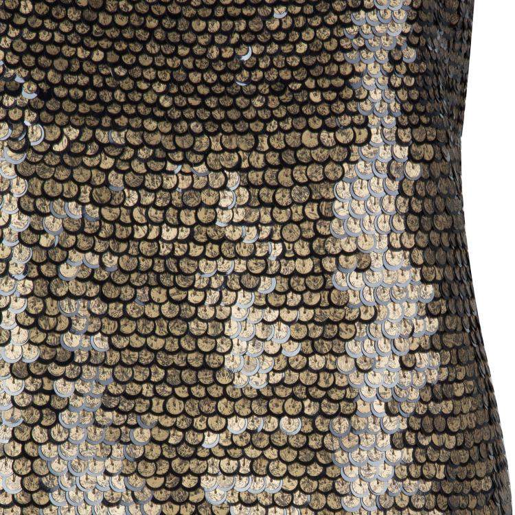 Pre Owned Diane von Furstenberg Gold Sequin Embellished Sleeveless Chika Dress M