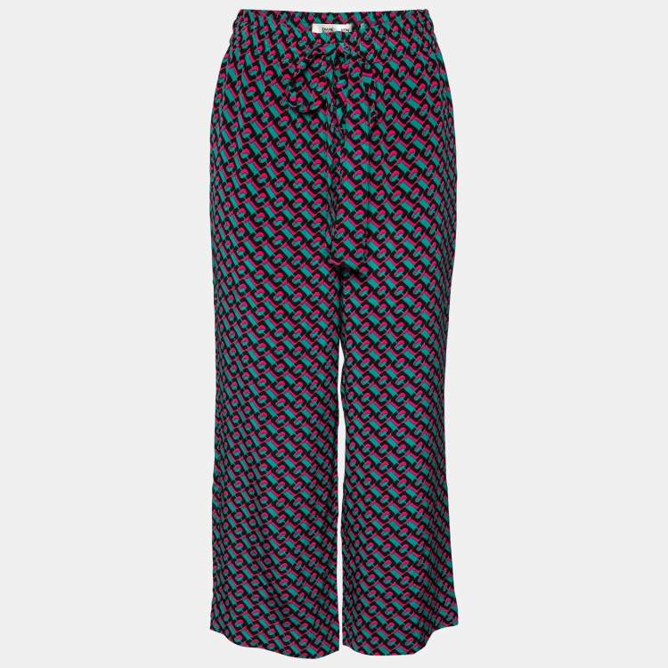 Pre Owned Diane Von Furstenberg Multicolor Chain Printed Silk Denise Pants M