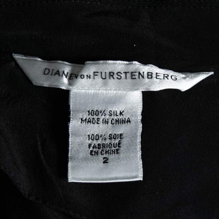 Pre Owned Diane von Furstenberg Black Silk Button Front Belted Dress S
