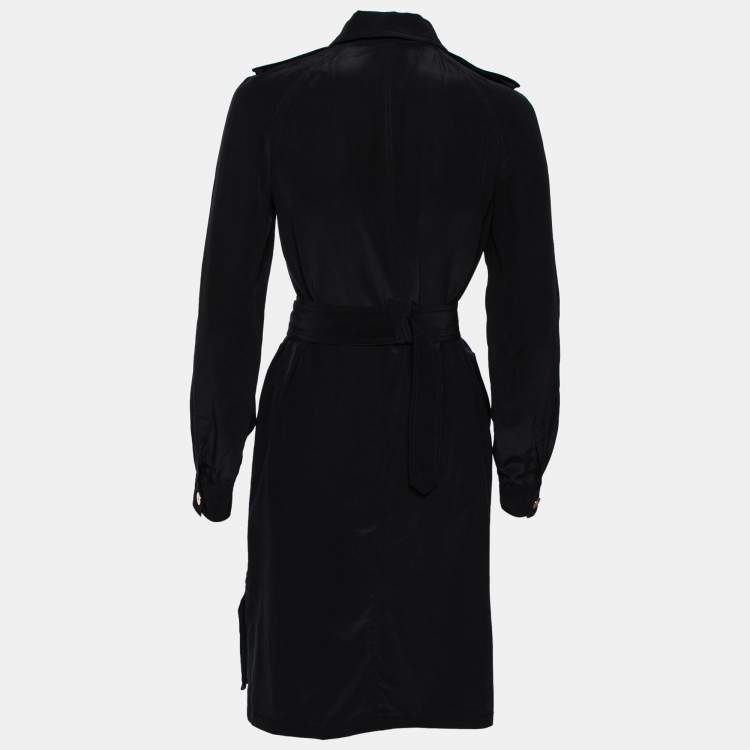 Pre Owned Diane von Furstenberg Black Silk Button Front Belted Dress S