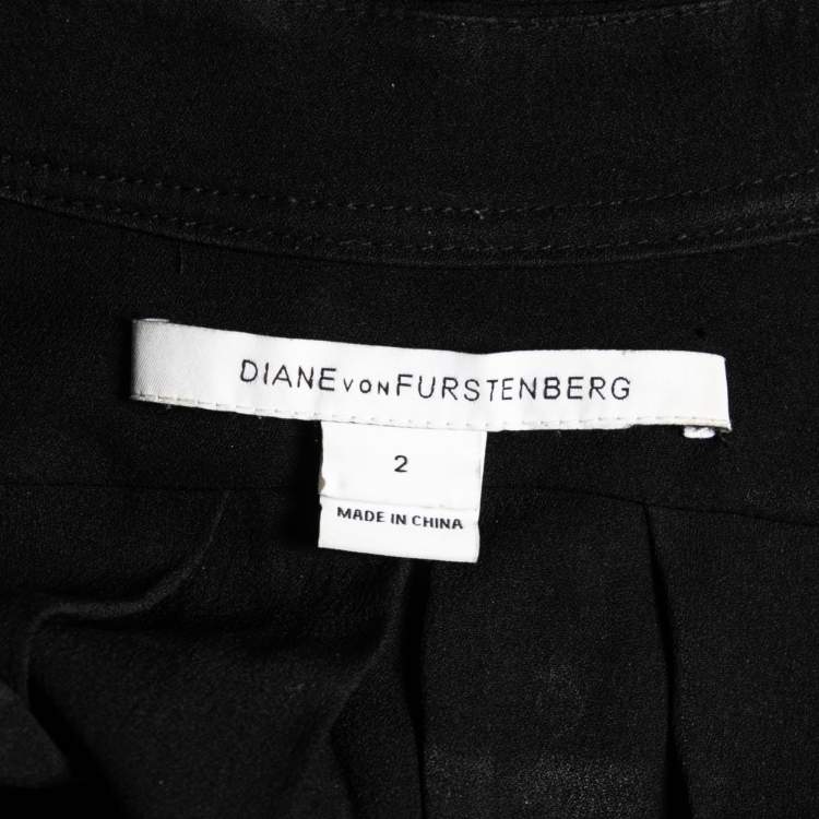مملوكة مسبقًا Diane Von Furstenberg Black Silk Zip Front Long Sleeve Dress S