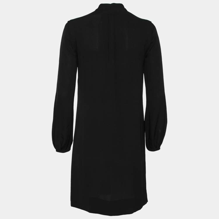 مملوكة مسبقًا Diane Von Furstenberg Black Silk Zip Front Long Sleeve Dress S