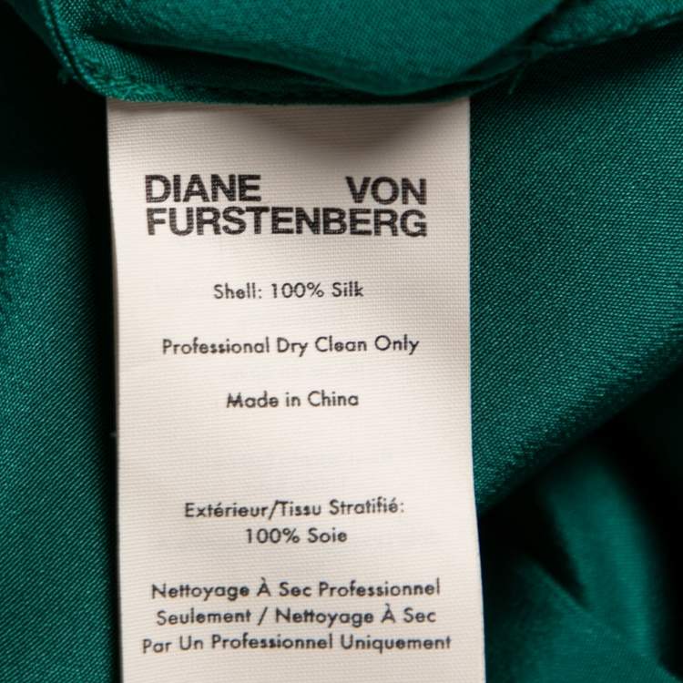 Pre Owned Diane von Furstenberg Green Silk Side Slit Detailed Button Front Belted Dress M