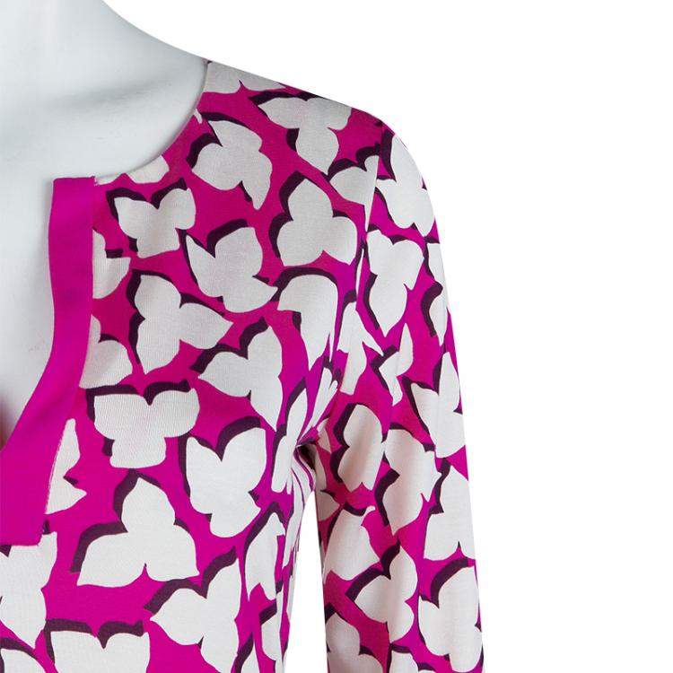 Pre Owned Diane Von Furstenberg Pink Printed Jersey Reina Dress M