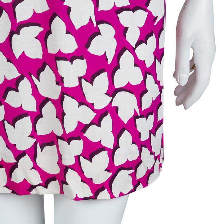 Pre Owned Diane Von Furstenberg Pink Printed Jersey Reina Dress M