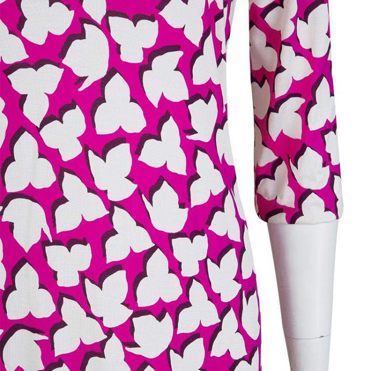 Pre Owned Diane Von Furstenberg Pink Printed Jersey Reina Dress M