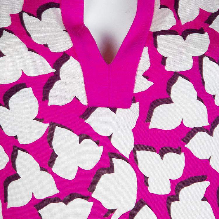 Pre Owned Diane Von Furstenberg Pink Printed Jersey Reina Dress M