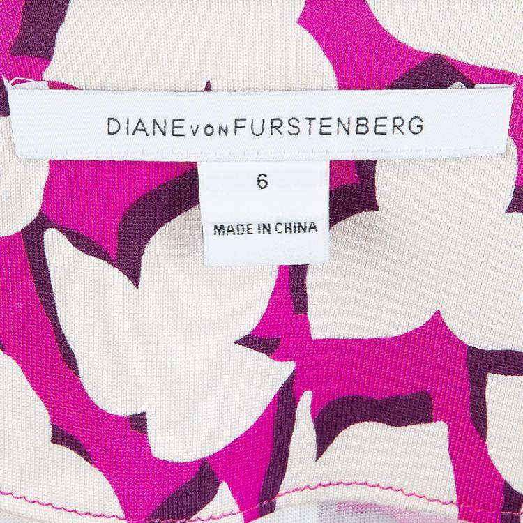 Pre Owned Diane Von Furstenberg Pink Printed Jersey Reina Dress M