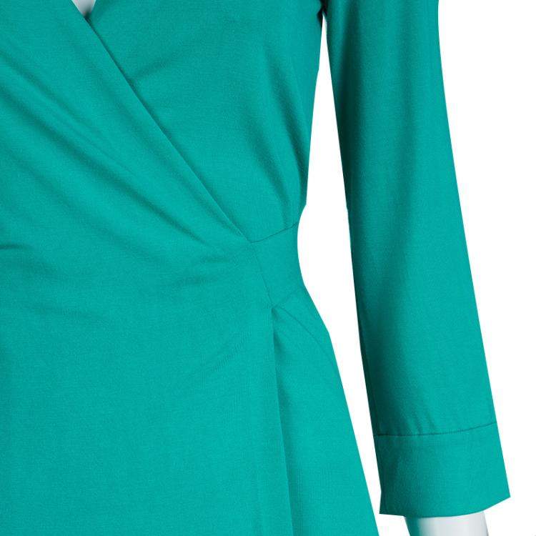 Pre Owned Diane Von Furstenberg Green Knit New Julian Two Mini Wrap Dress S