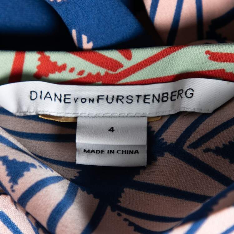 Pre Owned Diane Von Furstenberg Multicolor Printed Silk Snap Front Closure Blouse S
