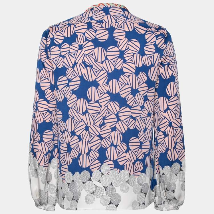 Pre Owned Diane Von Furstenberg Multicolor Printed Silk Snap Front Closure Blouse S