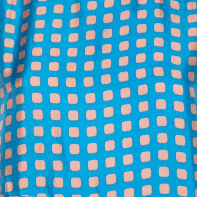 Pre Owned Diane Von Furstenberg Blue Printed Silk Ruffle Front Sleeveless Blouse M